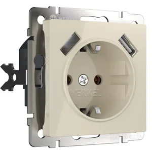 Розетка Werkel W1171503/ Розетка с заземлением, шторками и USBх2 (слоновая кость)