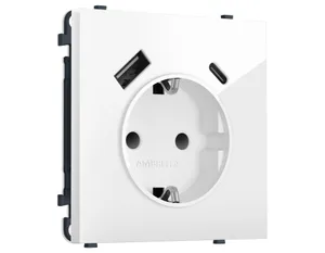 MS110010 Комплект механизма электрической розетки SIGMA Белый глянец 2USB A+C 20W (быст. зар.) с/з с/ш 16A-250V QUANT PRO (SP1100, PR160)