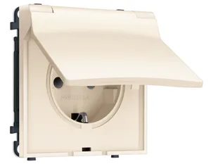 MS248010 Комплект механизма электрической розетки SIGMA Жемчужно-кремовый 50Hz 2P+E с/з с/ш и крышкой IP44 16A-250V QUANT PRO (SP2480, PR141)