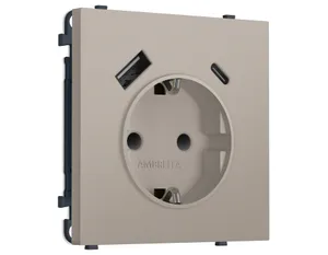 MS370010 Комплект механизма электрической розетки SIGMA Серо-бежевый матовый 2USB A+C 20W (быст. зар.) с/з с/ш 16A-250V QUANT PRO (SP3700, PR160)