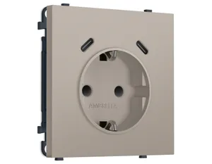 MS370510 Комплект механизма электрической розетки SIGMA Серо-бежевый матовый 2USB С+C 20W (быст. зар.) с/з с/ш 16A-250V QUANT PRO (SP3705, PR165)