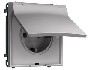 MS508010 Комплект механизма электрической розетки SIGMA Сталь матовый 50Hz 2P+E с/з с/ш и крышкой IP44 16A-250V QUANT PRO (SP5080, PR141)