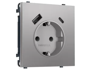 MS510010 Комплект механизма электрической розетки SIGMA Сталь матовый 2USB A+C 20W (быст. зар.) с/з с/ш 16A-250V QUANT PRO (SP5100, PR160)