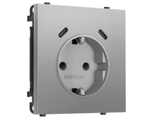 MS510510 Комплект механизма электрической розетки SIGMA Сталь матовый 2USB С+C 20W (быст. зар.) с/з с/ш 16A-250V QUANT PRO (SP5105, PR165)