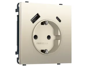 MS550010 Комплект механизма электрической розетки SIGMA Шёлк 2USB A+C 20W (быст. зар.) с/з с/ш 16A-250V QUANT PRO (SP5500, PR160)