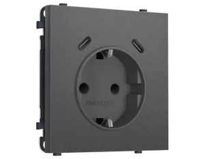 MS660510 Комплект механизма электрической розетки SIGMA Антрацит серый 2USB С+C 20W (быст. зар.) с/з с/ш 16A-250V QUANT PRO (SP6605, PR165)