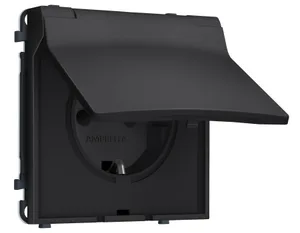 MS808010 Комплект механизма электрической розетки SIGMA Черный матовый 50Hz 2P+E с/з с/ш и крышкой IP44 16A-250V QUANT PRO (SP8080, PR141)