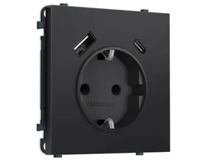 MS810010 Комплект механизма электрической розетки SIGMA Черный матовый 2USB A+C 20W (быст. зар.) с/з с/ш 16A-250V QUANT PRO (SP8100, PR160)