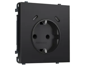 MS810510 Комплект механизма электрической розетки SIGMA Черный матовый 2USB С+C 20W (быст. зар.) с/з с/ш 16A-250V QUANT PRO (SP8105, PR165)