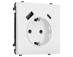 MS830010 Комплект механизма электрической розетки SIGMA Белый мягкое касание 2USB A+C 20W (быст. зар.) с/з с/ш 16A-250V QUANT PRO (SP8300, PR160)