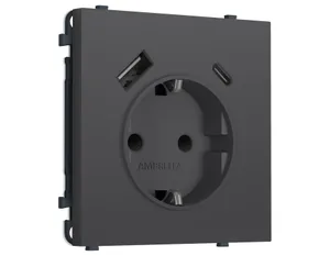 MS910010 Комплект механизма электрической розетки SIGMA Графит Мягкое касание 2USB A+C 20W (быст. зар.) с/з с/ш 16A-250V QUANT PRO (SP9100, PR160)
