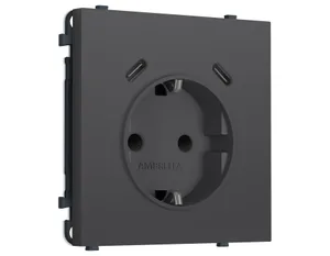 MS910510 Комплект механизма электрической розетки SIGMA Графит Мягкое касание 2USB С+C 20W (быст. зар.) с/з с/ш 16A-250V QUANT PRO (SP9105, PR165)