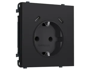 MS990510 Комплект механизма электрической розетки SIGMA Черный Мягкое касание 2USB С+C 20W (быст. зар.) с/з с/ш 16A-250V QUANT PRO (SP9905, PR165)