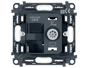 PR195 Механизм розетки компьютерной + TV оконечной RJ-45 (8P8C) CAT6/50-870MHz 1dB с автоматической защитной шторкой QUANT PRO