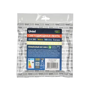 LED лента Uniel ULS-2835-168LED/m-10mm-IP20-DC24V-14W/m-5M-3000K катушка в герметичной упаковке