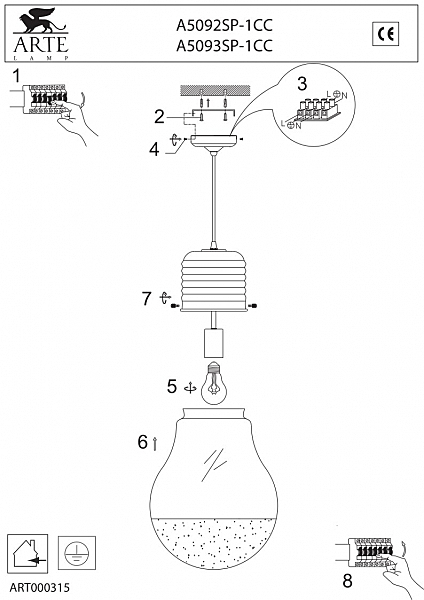 Светильник подвесной Arte Lamp EDISON A5093SP-1CC