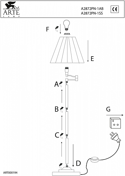 Торшер Arte Lamp CALIFORNIA A2872PN-1AB