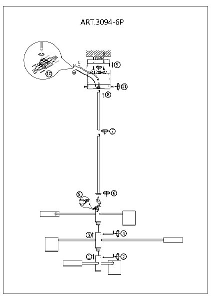 Люстра на штанге Ducan 3094-6P