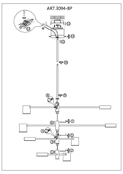 Люстра на штанге Ducan 3094-8P