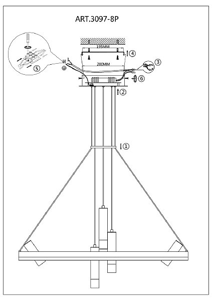 Подвесная люстра Daur 3097-8P