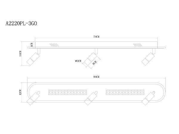 Светильник спот Arte Lamp A2220PL-3GO