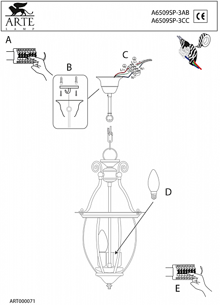 Светильник подвесной Arte Lamp RIMINI A6509SP-3AB