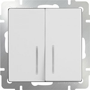 Выключатель Белый WL01-SW-2G-2W-LED/ Выключатель двухклавишный проходной с подсветкой (белый)