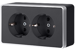 Розетка Werkel WL15-02-03/ Розетка двойная с заземлением Gallant (черный с серебром)