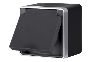 Розетка Werkel WL15-02-04/ Розетка влагозащ. с зазем. с защит. крышкой и шторками Gallant (черный с серебром)