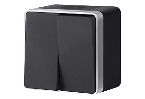 Выключатель Werkel WL15-03-02/ Выключатель двухклавишный влагозащищенный Gallant (черный с серебром)