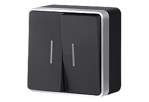 Выключатель Werkel WL15-03-03/ Выключатель двухклавишный с подсветкой Gallant (черный с серебром)