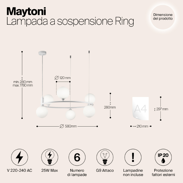 Подвесная люстра Ring MOD013PL-06W