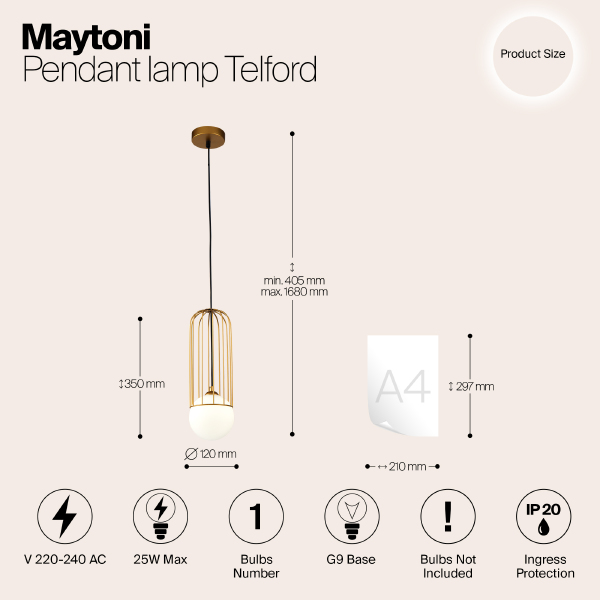 Светильник подвесной Telford P361PL-01G