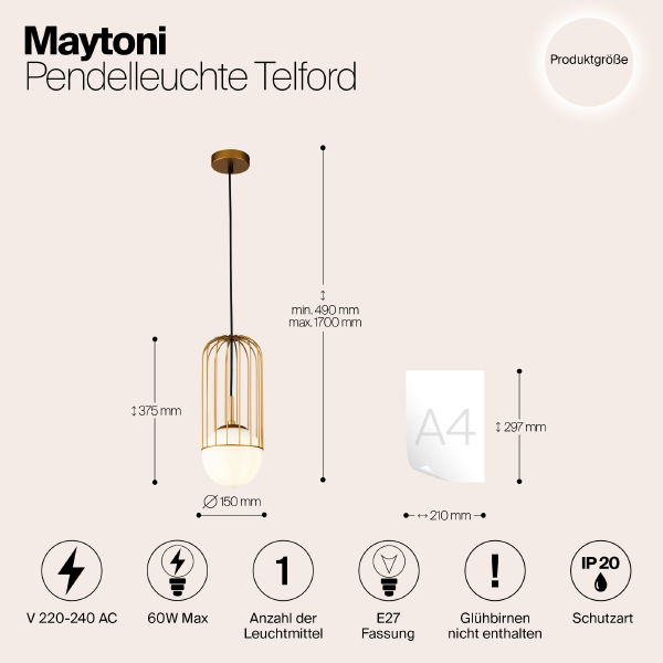 Светильник подвесной Telford P362PL-01G