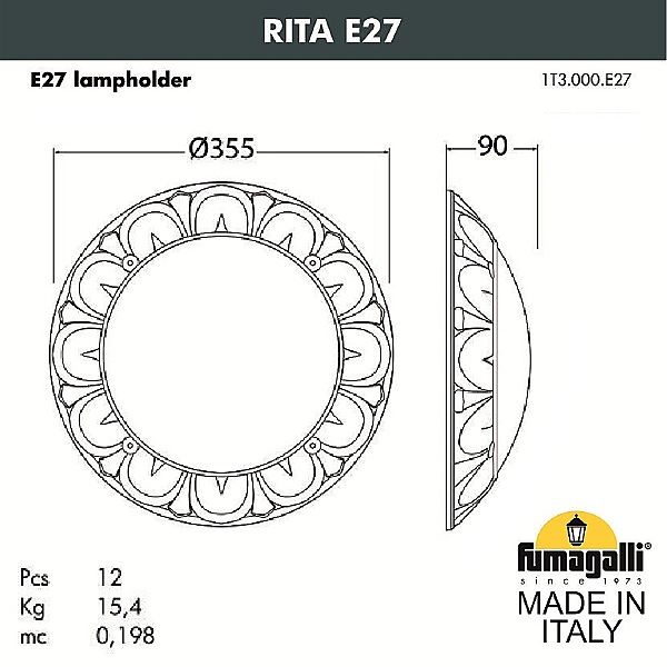 Уличный настенный светильник Rita 1T3.000.000.WYE27