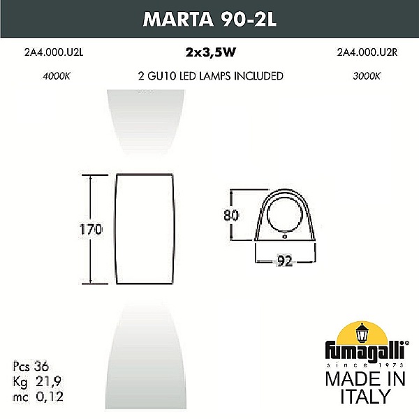 Уличный настенный светильник Marta 2A4.000.000.LXU2L