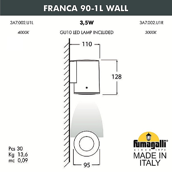 Уличный настенный светильник Franca 90 3A7.002.000.AXU1L