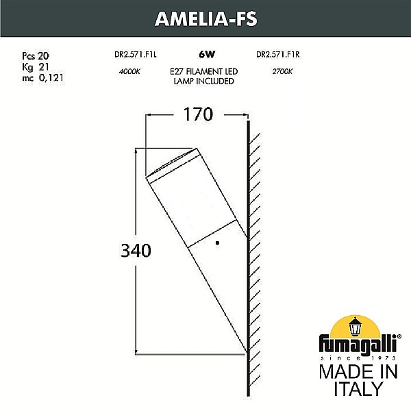 Уличный настенный светильник Amelia DR2.571.000.AYF1R