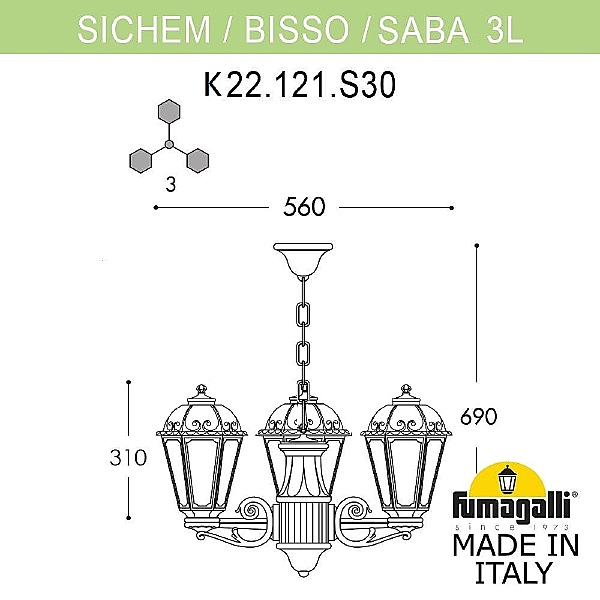 Уличный подвесной светильник Saba K22.120.S30.BXF1R