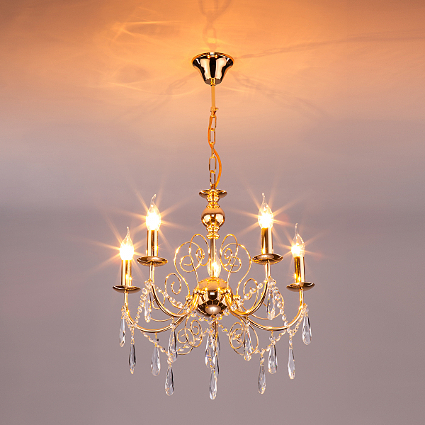 Подвесная люстра Wispa 10094/5 золото/прозрачный хрусталь Strotskis