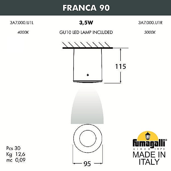 Уличный потолочный светильник Franca 90 3A7.000.000.AXU1L
