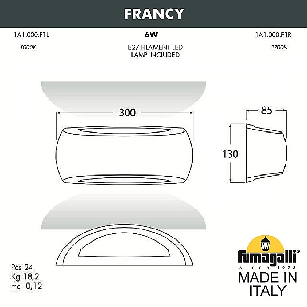 Уличный настенный светильник Francy 1A1.000.000.LYF1R