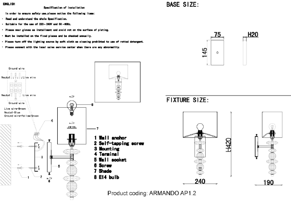 Настенное бра Armando Chrome ARMANDO AP1.2 CHROME