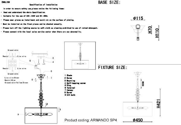 Подвесная люстра Armando Gold ARMANDO SP4 GOLD
