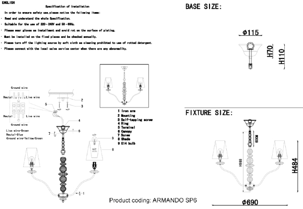 Подвесная люстра Armando Gold ARMANDO SP6 GOLD