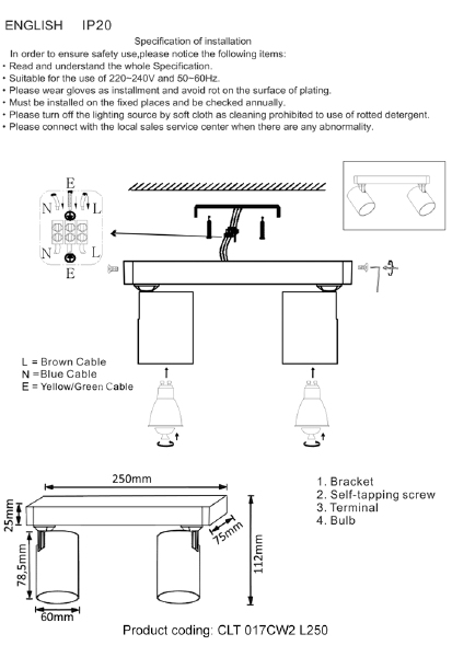 Светильник спот Clt 017 CLT 017CW2 L250 WH