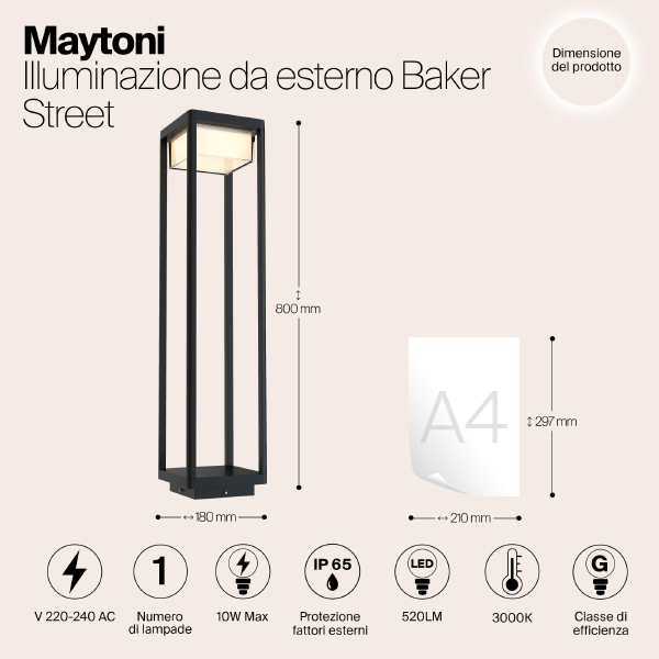 Уличный наземный светильник Baker Street O021FL-L10B3K