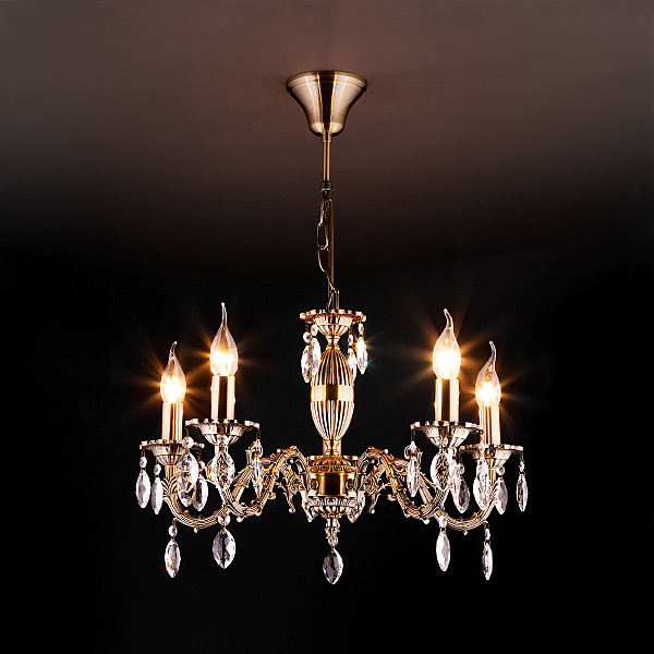 Подвесная люстра Favola 10102/5 античная бронза/прозрачный хрусталь Strotskis