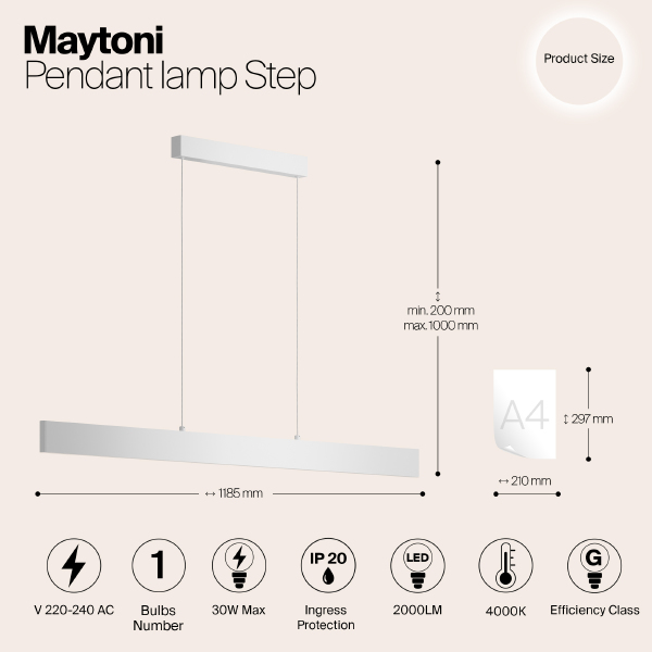 Светильник подвесной Step P010PL-L30W4K