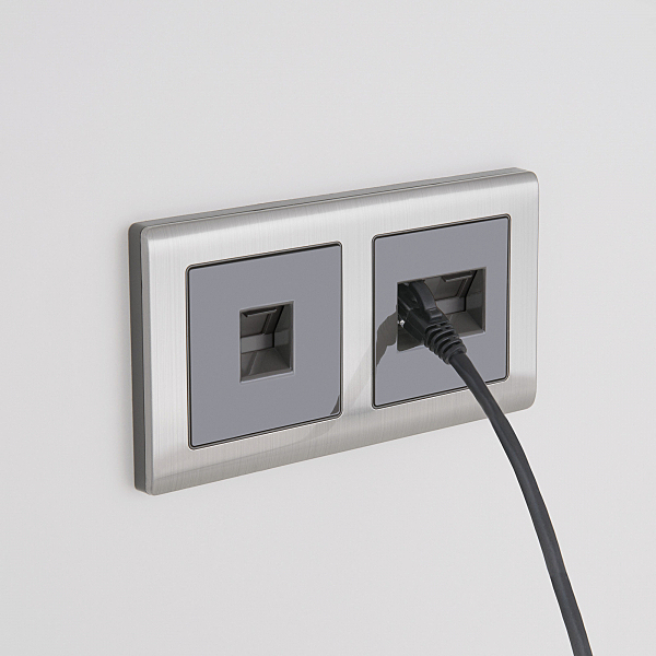 WL07-RJ45+RJ45-CP/ Накладка для двойной розетки Еthernet RJ-45 (серо-коричневый)